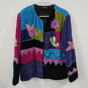 Vintage Allure Womens Abstract Embroidered Jacket Size Medium Indie Artsy